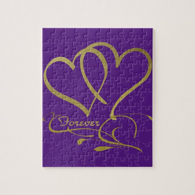 Forever Hearts Guld redigerbara bakgrundsfärger Pussel (Vertikal)