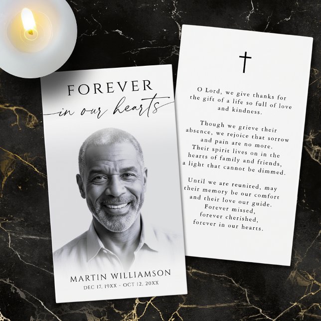 Forever Hearts Photo Cross Sympathy Prayer Card Visitkort (Skapare uppladdad)