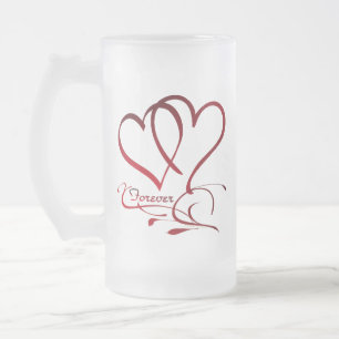 Forever Hearts Red on White Frostat Ölglas