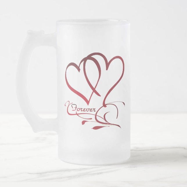 Forever Hearts Red on White Frostat Ölglas (Vänster)