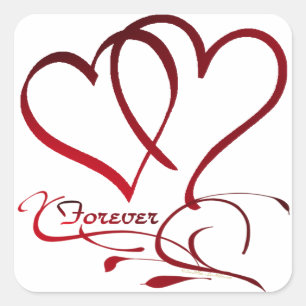 Forever Hearts Red on White Fyrkantigt Klistermärke