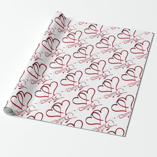 Forever Hearts Red on White Presentpapper (Utrullad)