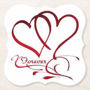 Forever Hearts Red on White Underlägg Papper