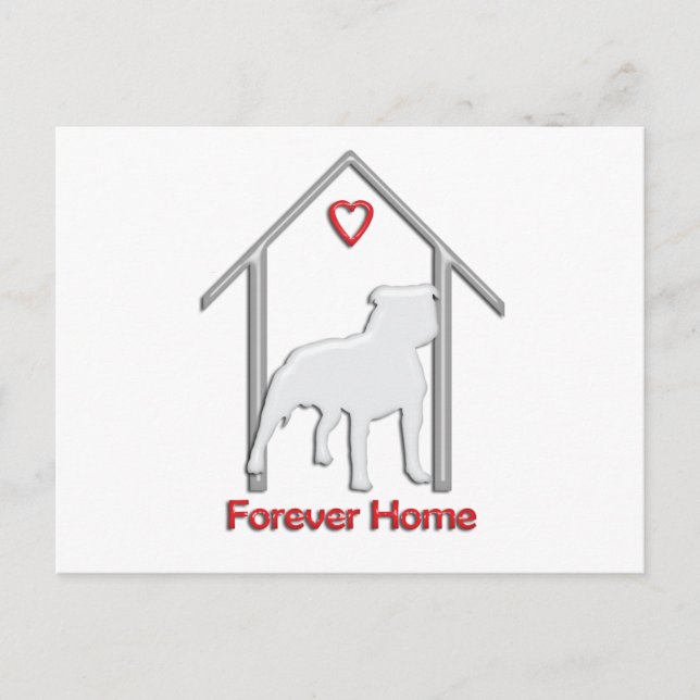 Forever Home White Pitbull Logotyp Vykort (Framsida)