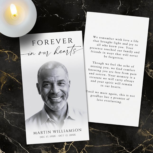 Forever in Hearts Photo Simple Funeral Prayer Card Visitkort (Skapare uppladdad)