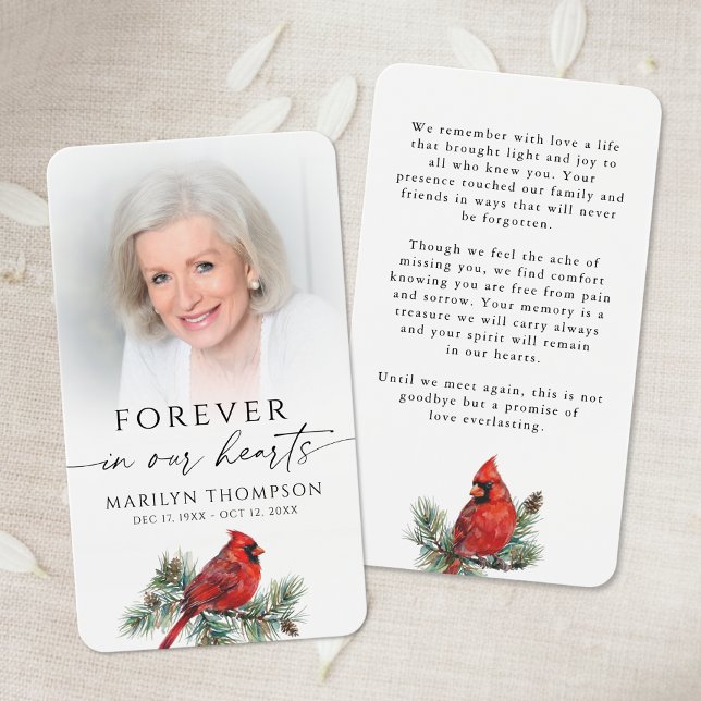 Forever in Our Hearts Cardinal Funeral Prayer Card Visitkort (Skapare uppladdad)