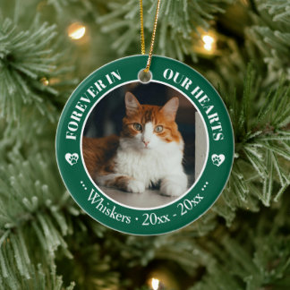 Forever in Our Hearts Cat Photo and Name Memorial Julgransprydnad Keramik