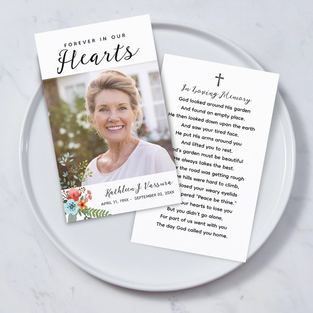 Forever In Our Hearts Funeral Prayer Photo Card Visitkort (Forever In Our Hearts Funeral Prayer Photo Card)