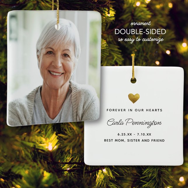 Forever in our Hearts Memorial Custom Text Photo  Julgransprydnad Keramik (Skapare uppladdad)