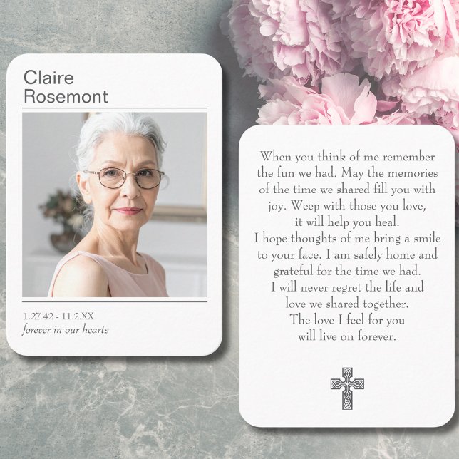 Forever In Our Hearts Modern Photo Prayer Card Visitkort (Forever In Our Hearts Modern Photo Prayer Card
)
