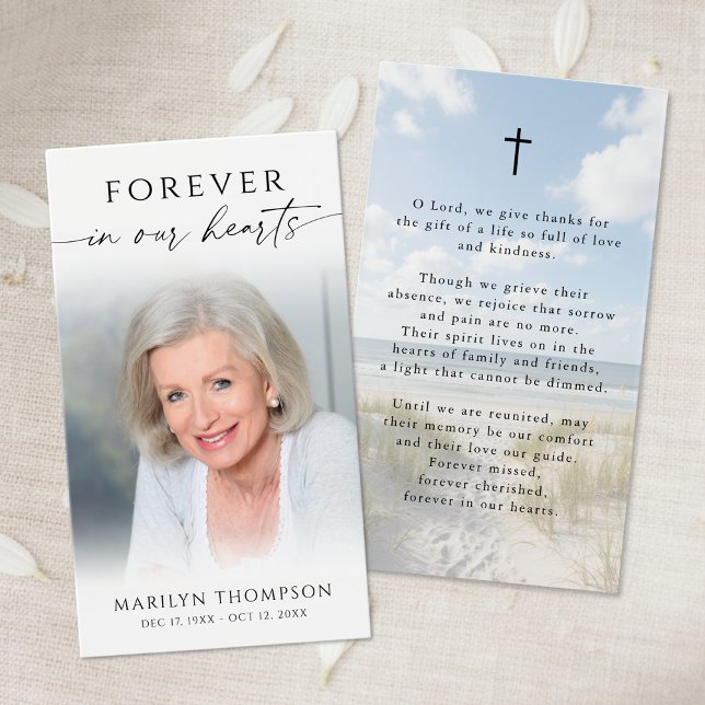Forever in Our Hearts Photo Beach Prayer Cards Visitkort (Skapare uppladdad)