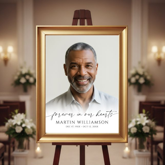 Forever In Our Hearts Photo Modern Script Memorial Poster (Skapare uppladdad)