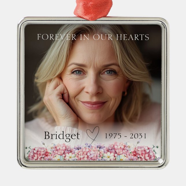 Forever In Our Hearts Pink Hydrangea Remembrance Julgransprydnad Metall (Framsidan)