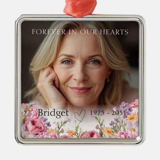 Forever In Our Hearts Pink Wildflowers Remembrance Julgransprydnad Metall (Framsidan)