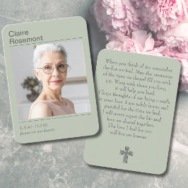 Forever In Our Hearts Sage Green Photo Prayer Card Visitkort