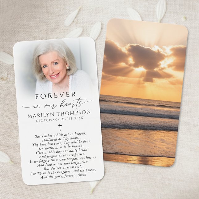 Forever in Our Hearts Sunset Photo Memorial Card Visitkort (Skapare uppladdad)