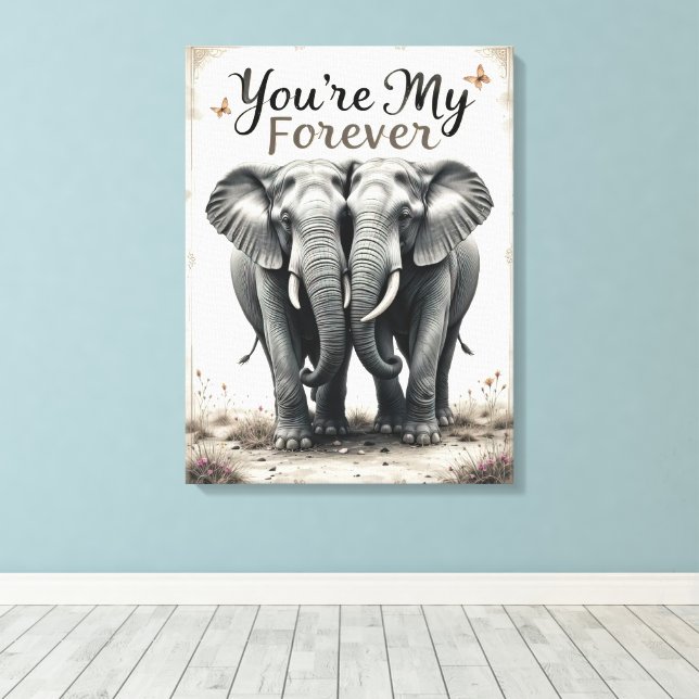 Forever love Elephants Wildlife Art Canvastryck (Insitu (trägolv))