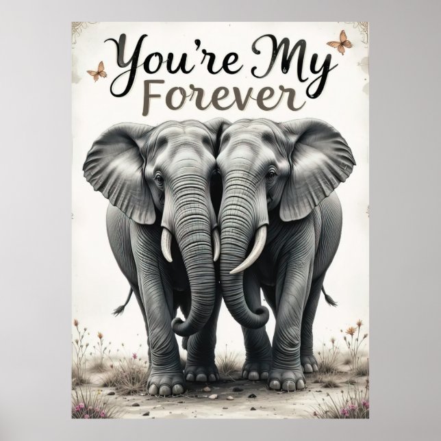 Forever love Elephants Wildlife Art Poster (Framsidan)