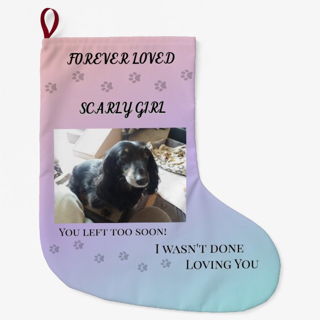 Forever Loved Holiday Pawprints Tribute Stor Julstrumpa (Framsidan)