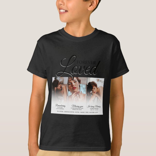 Forever Loved Memorial 3 Photo Memorial  T Shirt (Framsida)
