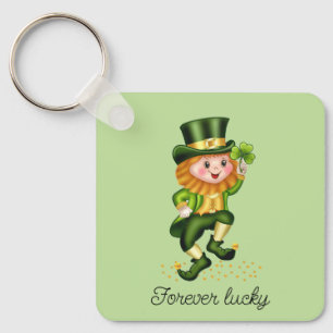 Forever Lucky Gnome & Monogram på Ljust grönt Nyckelring