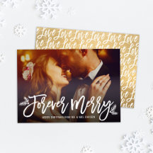 Forever Merry Guld Newlyed Photo Helgdag Card