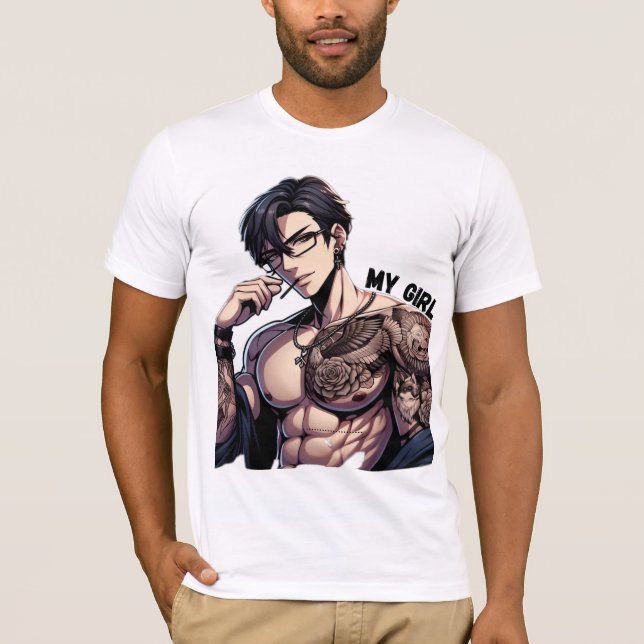 Forever Mine - Hett Anime Tattooed Man med glasögo T Shirt (Framsida)