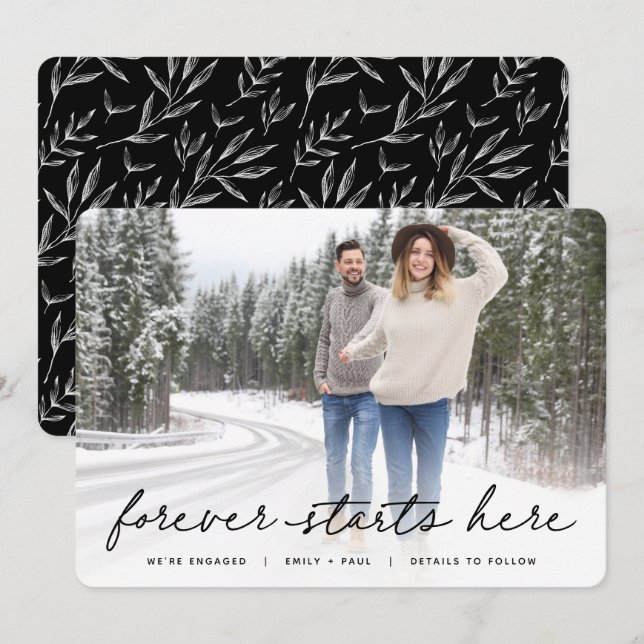 Forever startar här | Foto-Förlovning Meddelande (Fram/baksida)