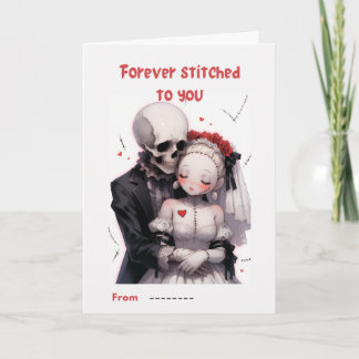 Forever Stitched to You Skeleton Couple Valentine Kort