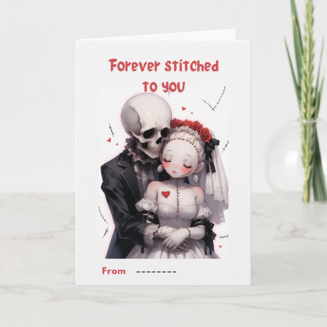 Forever Stitched to You Skeleton Couple Valentine  Kort (Framsida)