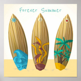Forever Summer Retro Surfboard Sol Surfa Sand Poster