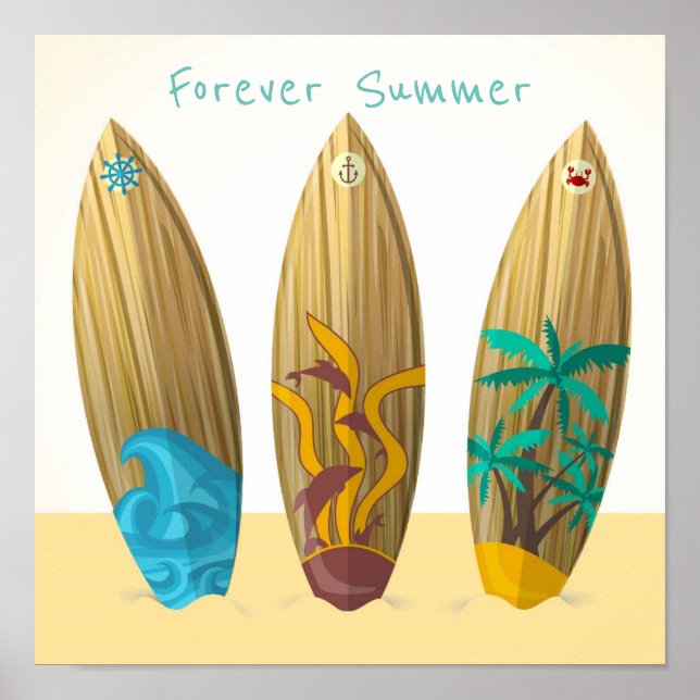 Forever Summer Retro Surfboard Sol Surfa Sand Poster (Framsidan)