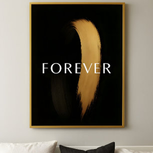 FOREVER Svart & Guld Penseldrag – Elegant Konst Poster
