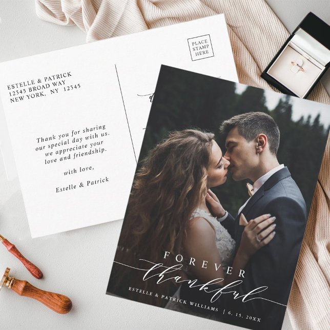Forever Thankful Bröllop Tack Photo Vykort (Front & Back)