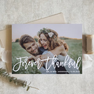 Forever Thankfull Modern Calligraphy Bröllop Photo Tack Kort