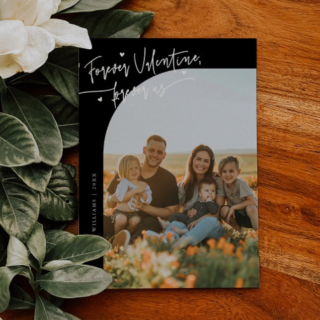 Forever Us Script Black Valentine Photo Julkort (Skapare uppladdad)