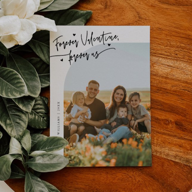 Forever Us Script Heart White Valentines Day Photo Julkort (Skapare uppladdad)