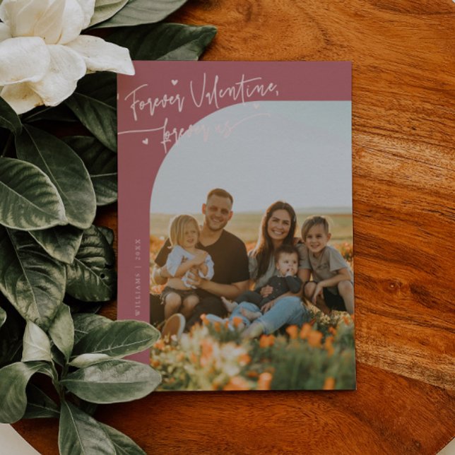 Forever Us Script Pink Valentine Photo Julkort (Skapare uppladdad)