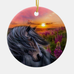 Forever Vild Black Horse Stallion Julgransprydnad Keramik