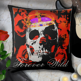 Forever Vild Gothic Skull Röd ros Kudde