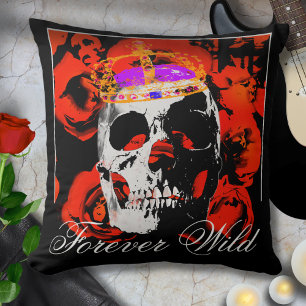 Forever Vild Gothic Skull Röd ros Kudde