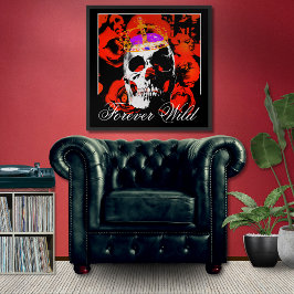 Forever Vild Gothic Skull Röd ros Poster