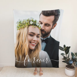 Forever White Script Photo Overlay Bröllop Fleecefilt