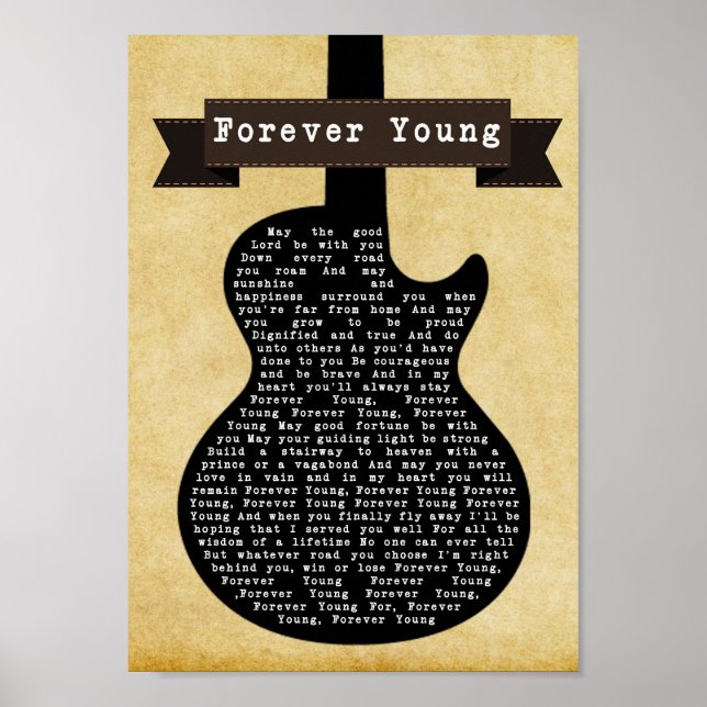 Forever Young Black Guitar Sång Lyric Skriv ut Poster (Framsidan)