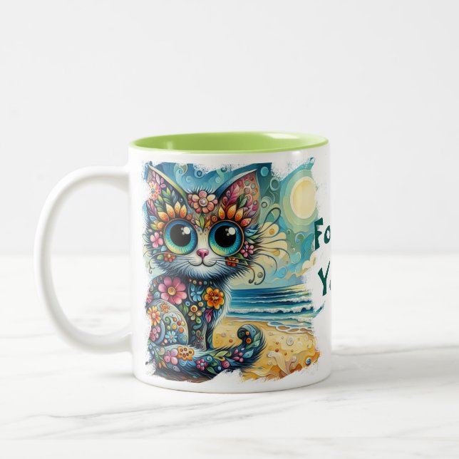 Forever Young Whimsical Blommigt Kattunge Painting Två-Tonad Mugg (Vänster)