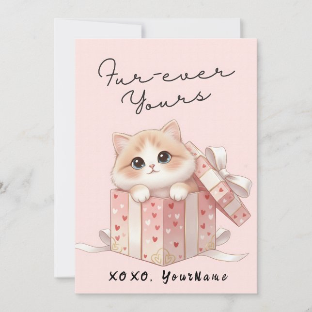 Forever Yours Cute Cat Valentine Card  Julkort (Framsida)
