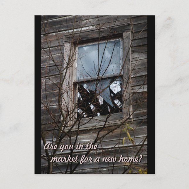 Förfallen gammal hem unik fastighetsmäklare postut meddelande vykort (Framsida)