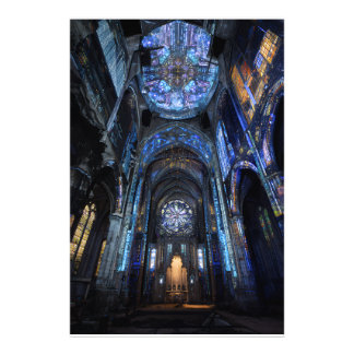 Förfallen katedral glasmålning Projektion Glöd Fototryck