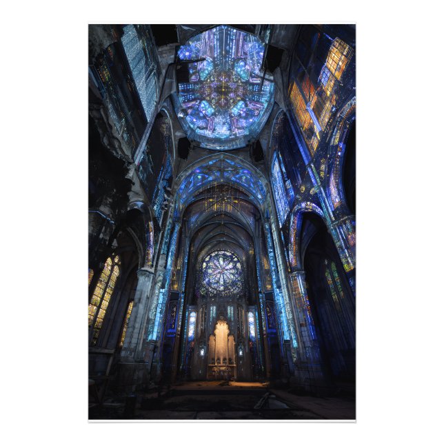 Förfallen katedral glasmålning Projektion Glöd Fototryck (Framsidan)