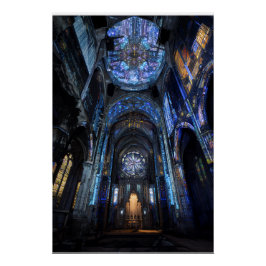 Förfallen katedral glasmålning Projektion Glöd Perfect Poster